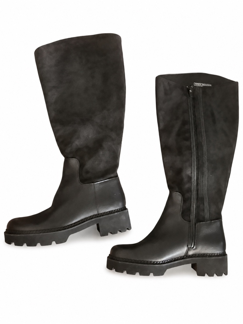 NEW VIONIC Water Resistant Black Leather Suede Tall Lug-Sole Boots